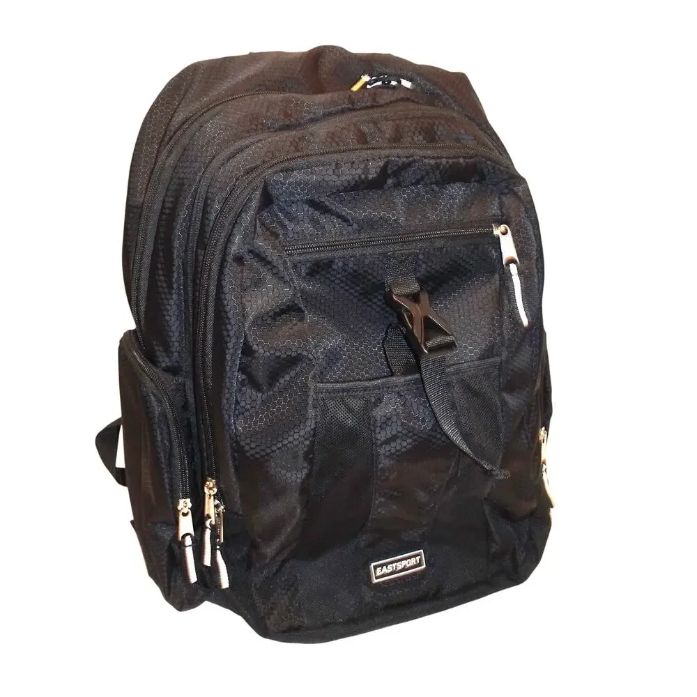 Eastsport Black Multi‑Pocket Backpack – Recycled Polyester